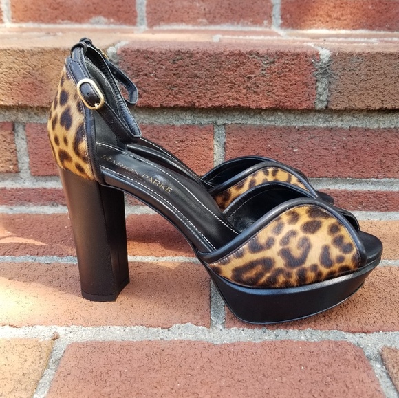 Marion Parke 'Annie' Leopard Ankle Strap Platforms - Picture 2 of 9